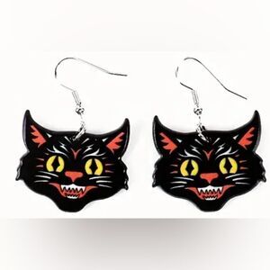 Black Cat Traditional Tattoo Style Earrings Lightweight Acrylic Halloween